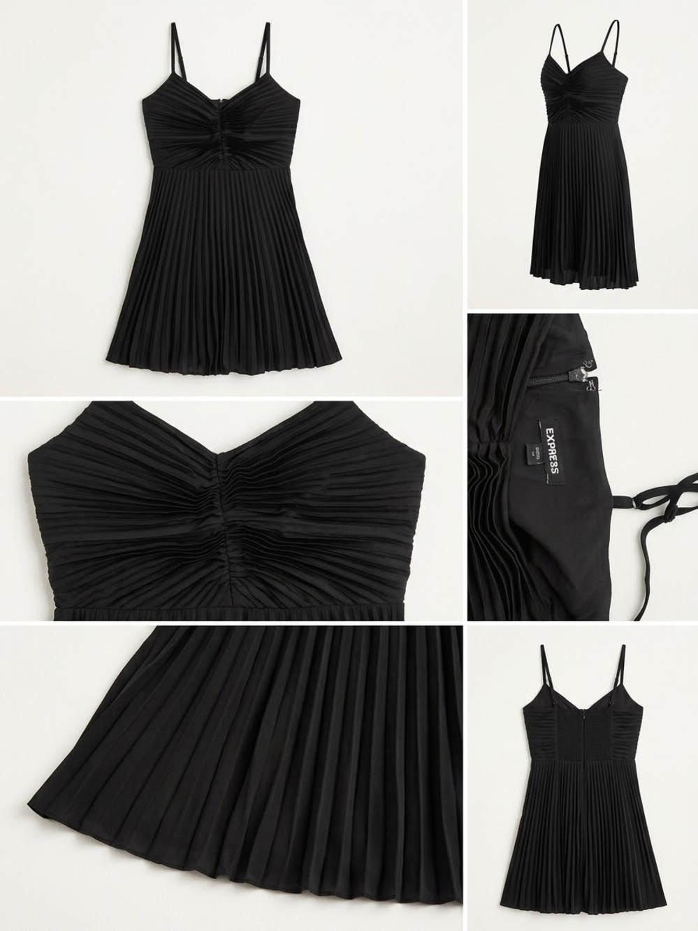 Express Black Pleated V-Neck Spaghetti Strap Mini Dress
